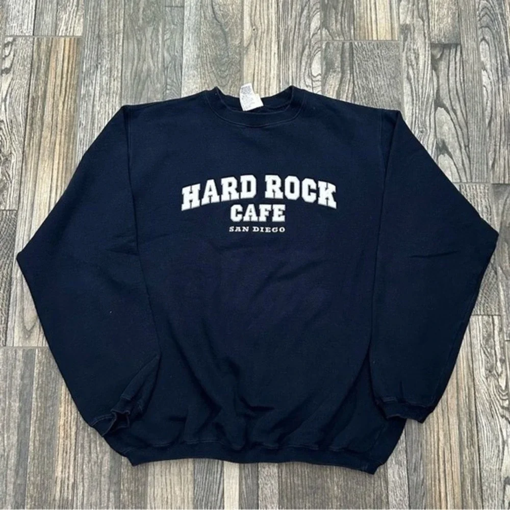 🔥🔥 Vintage 90s Hard Rock Cafe San Diego Crewneck Sweatshirt Navy Blue XL‎